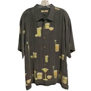 Tommy Bahama Silk Shirt Martini Cocktail Novelty Print Short Sleeve Gray Mens L